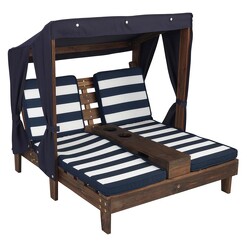 Picture of Kids' Double Chaise Outdoor Lounge, Navy/White Wood KidKraft