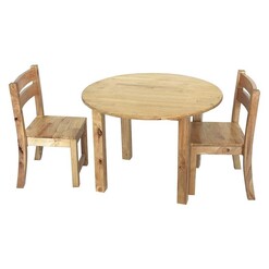 Picture of Kids Round Table with Stacking Chairs Wood Natural QToys