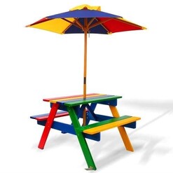 Picture of Kids Wooden Picnic Table Set with Umbrella