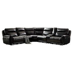 Picture of Kingsfed Leather 4 Seater Recliner Corner Sofa in Black by Rothbury Home