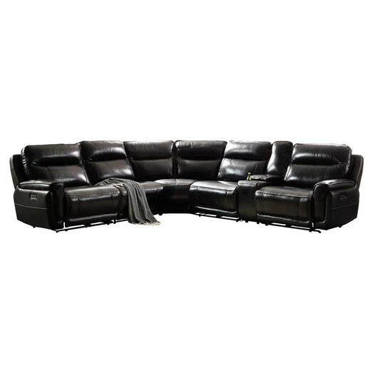 Picture of Kingsfed Leather 4 Seater Recliner Corner Sofa in Black by Rothbury Home