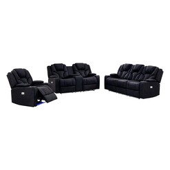 Picture of Klaus 3-Piece Upholstered 3 Seater Sofa & Recliners Set in Black by Rothbury Home