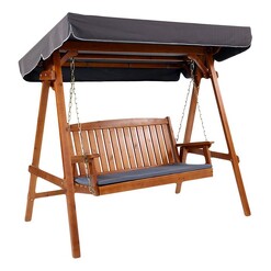 Picture of Leceta 3 Seater Outdoor Swing Chair with Canopy Wood Charcoal Frisse Outdoors