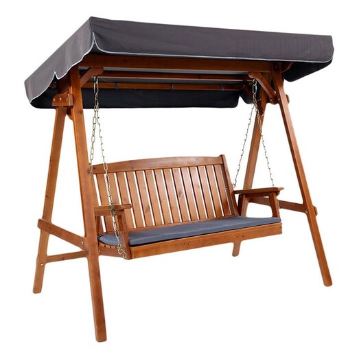 Picture of Leceta 3 Seater Outdoor Swing Chair with Canopy Wood Charcoal Frisse Outdoors