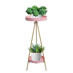 Picture of Levede Plant Stand 2 Tiers Outdoor Indoor Metal Flower Pots Rack Garden Pink
