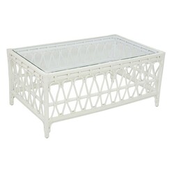 Picture of Lisel Rattan Glass Top Coffee Table, White Solid White Mise En Scene