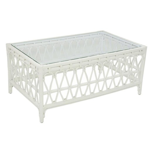 Picture of Lisel Rattan Glass Top Coffee Table, White Solid White Mise En Scene