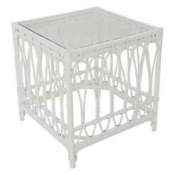 Picture of Lisel Rattan Glass Top Side Table, White Solid White Mise En Scene