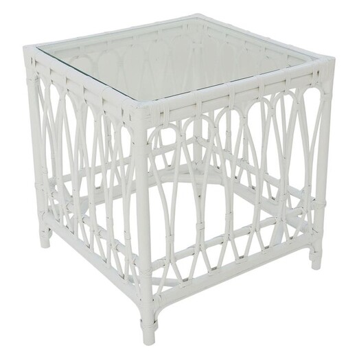 Picture of Lisel Rattan Glass Top Side Table, White Solid White Mise En Scene