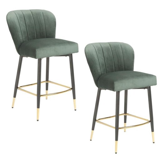 Picture of Lissi Set of 2 Velvet Bar Stools in Green by Bay Road Designs Picture of Lissi Set of 2 Velvet Bar Stools in Green by Bay Road Designs