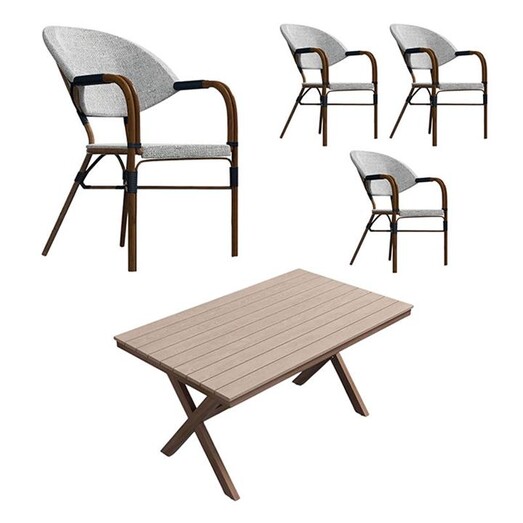 Picture of Loka 5-Piece Outdoor Dining Set Wood Brown E-living Picture of Loka 5-Piece Outdoor Dining Set Wood Brown E-living