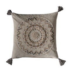 Picture of Lorita Tasselled Cotton Cushion in Light Brown by Castle Road Interiors