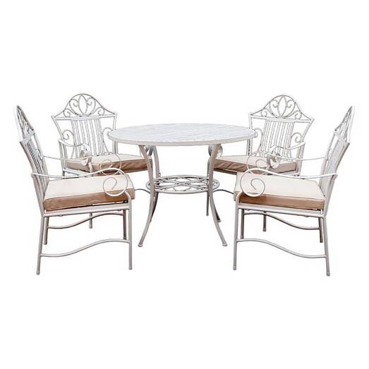 Picture of Lotus Outdoor Dining Set Metal Antique White Channel Enterprises Picture of Lotus Outdoor Dining Set Metal Antique White Channel Enterprises