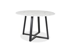 Picture of Lou Round Dining Table With Marble Effect 120cm - Black Metal Frame - White Amore