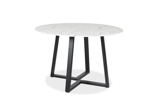 Picture of Lou Round Dining Table With Marble Effect 120cm - Black Metal Frame - White Amore Picture of Lou Round Dining Table With Marble Effect 120cm - Black Metal Frame - White Amore