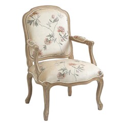 Picture of Louis XV Linen Dining Armchair, Floral Wash White Emporium Oggetti
