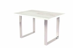 Picture of Lucas Rectangular Dining Table 210cm - Chrome Frame - Tempered Glass Top - Calacatta Marble