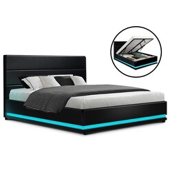Picture of Lumi LED Bed Frame PU Leather Gas Lift Storage - Black Double