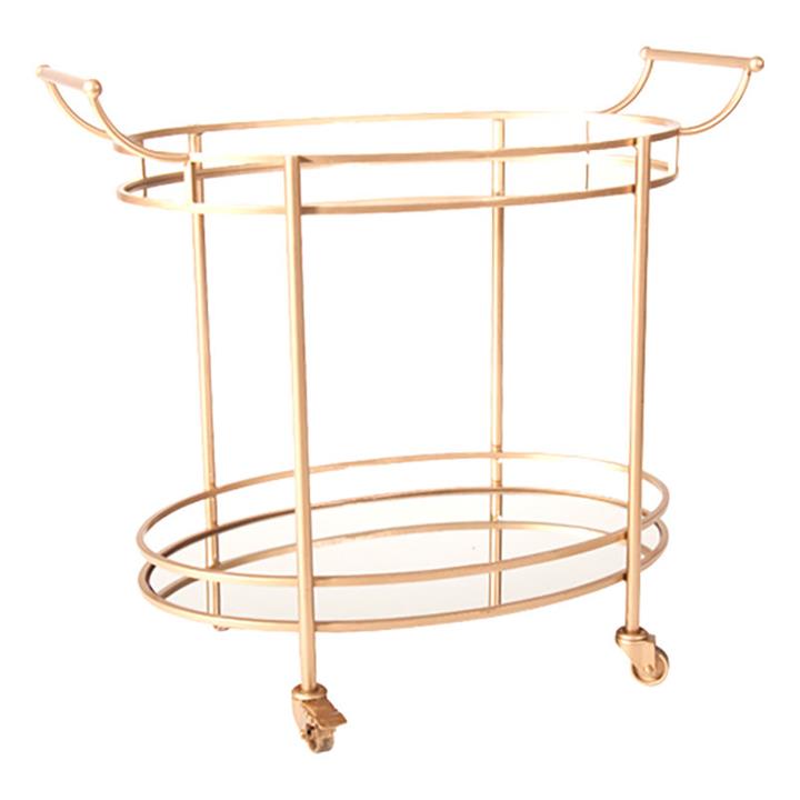 Picture of Luxe Brass & Mirror Oval Bar Cart Metal SLH