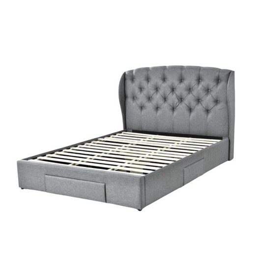 Picture of Magne Fabric Double Tufted Headboard Bed Frame With Drawers Storage - Dark Grey Picture of Magne Fabric Double Tufted Headboard Bed Frame With Drawers Storage - Dark Grey