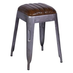 Picture of Majut Iron Stool Leather Brown/Silver Alliance Furniture