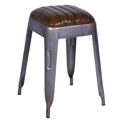 Picture of Majut Iron Stool Leather Brown/Silver Alliance Furniture Picture of Majut Iron Stool Leather Brown/Silver Alliance Furniture