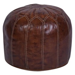 Picture of Majut Round Vegetable Leather Ottoman, Brown Alliance Furniture