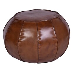 Picture of Majut Round Vegetable Leather Ottoman, Tan Faux Leather Alliance Furniture