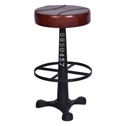 Picture of Majut Vegetable Leather Bar Stool with Ring Faux Leather Brown/Black Alliance Furniture