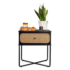 Picture of Marcus Bedside Table with Rattan Drawer Wood Black Emma's Design