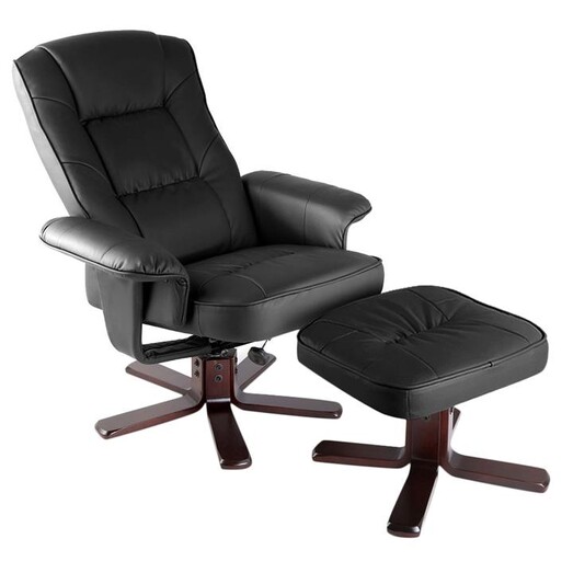 Picture of Massam Armchair & Ottoman Set Faux Leather Black Resort Living Picture of Massam Armchair & Ottoman Set Faux Leather Black Resort Living