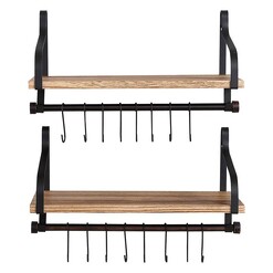 Picture of Mawson Wood & Metal Set of 2 Floating Shelves Black Levede