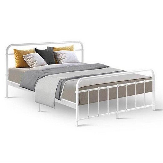 Picture of Metal Bed Frame Queen Size Platform Foundation Mattress Base Leo White