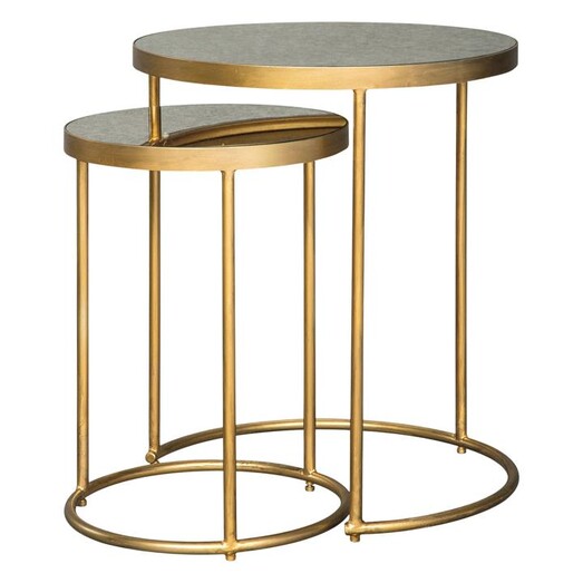 Picture of Mezeine Mirrored Glass Top 2-Piece Nesting Table Metal Gold Jasper Home Living