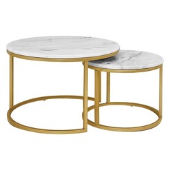 Picture of Miller 2-Piece Nested Round Marble Coffee & Side Table Set White/Gold HOMESTAR