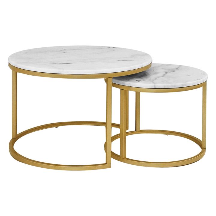 Picture of Miller 2-Piece Nested Round Marble Coffee & Side Table Set White/Gold HOMESTAR