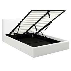 Picture of Milley Gas Lift PU Leather Queen Bed Frame With Headboard - White