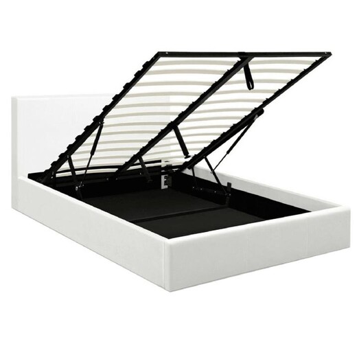 Picture of Milley Gas Lift PU Leather Queen Bed Frame With Headboard - White