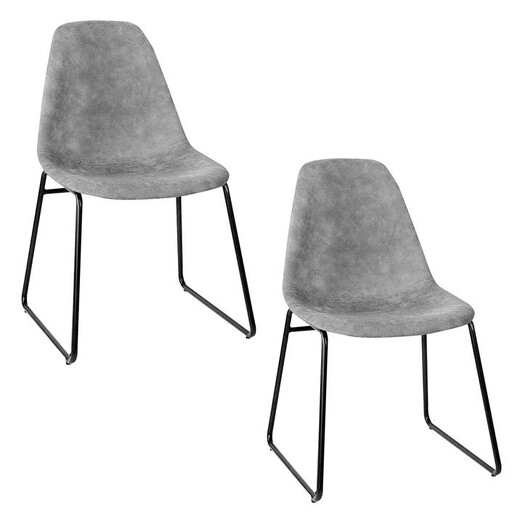 Picture of Milne PU Leather Dining Chair, Grey (Set of 2) Faux Leather Resort Living