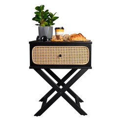 Picture of Minya Bedside Table with Rattan Drawer Wood Black Emma's Design