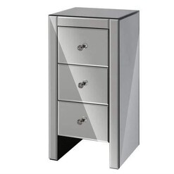 Picture of Mirrored Bedside Tables Drawers Crystal Chest Nightstand Glass Grey