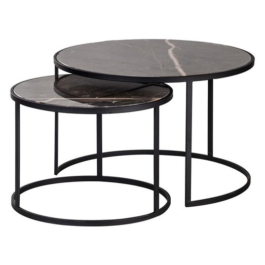 Picture of Mondo Set of 2 Marble Top Coffee Tables Metal Black/White Amalfi