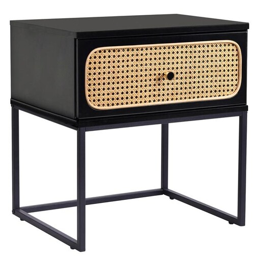 Picture of Morena Bedside Table with Rattan Drawer Wood Black Emma's Design