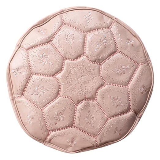 Picture of Moroccan Embroidered Leather Ottoman in Pink by Cush & Co