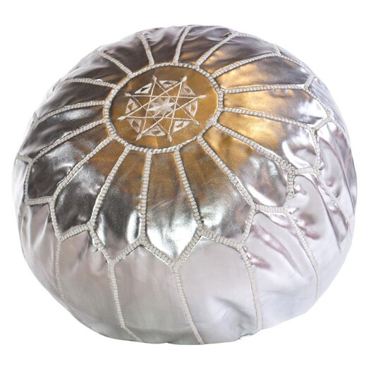 Picture of Moroccan Faux Leather Pouf Cover, Silver Cush & Co