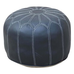 Picture of Moroccan Leather Pouf, Black Phil Bee Interiors