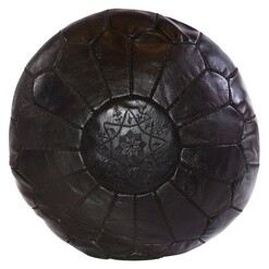 Picture of Moroccan Leather Pouf Cover, Black Cush & Co