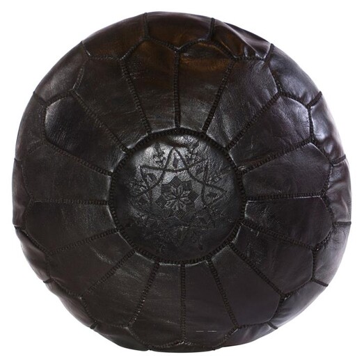 Picture of Moroccan Leather Pouf Cover, Black Cush & Co