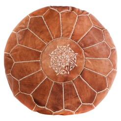 Picture of Moroccan Leather Pouf Cover, Tan Brown Cush & Co