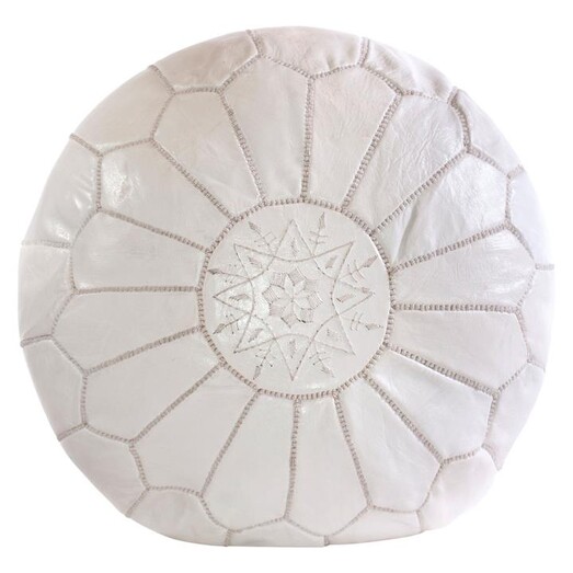 Picture of Moroccan Leather Pouf Cover, White Cush & Co